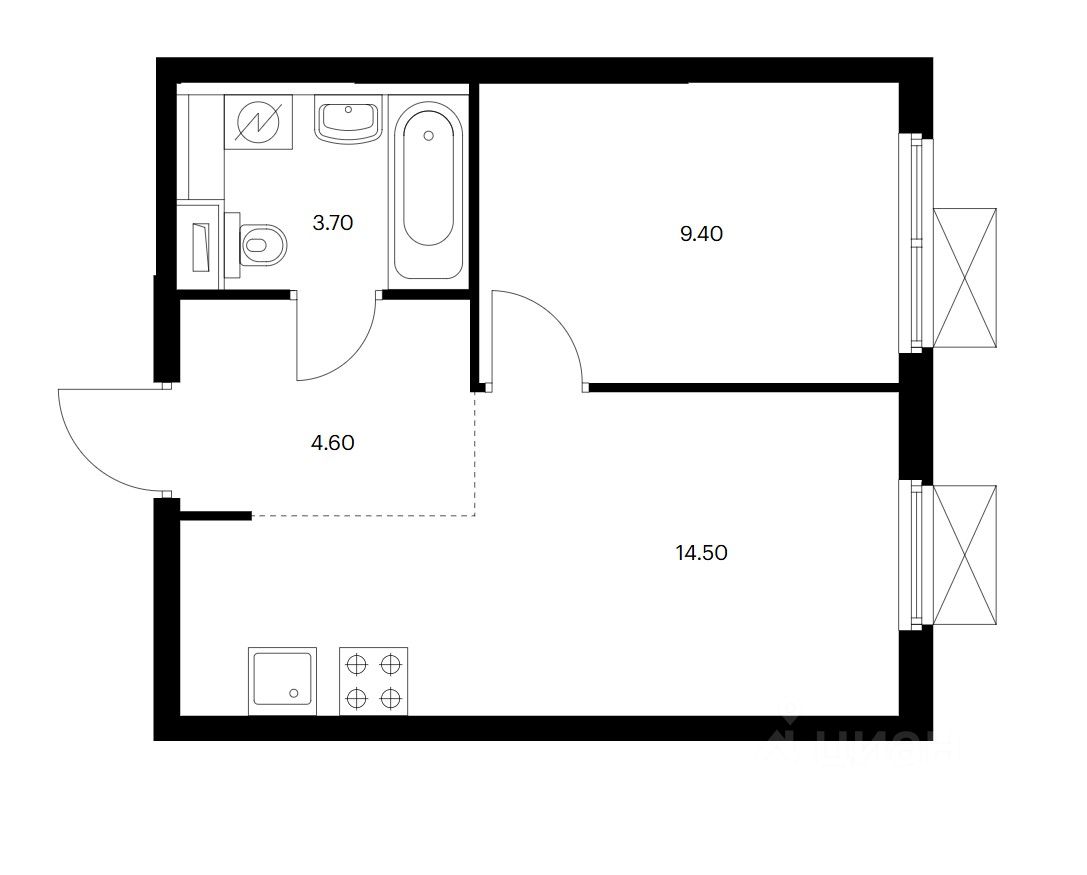 1-комн. квартира, 32,2 м², 2/33 этаж
