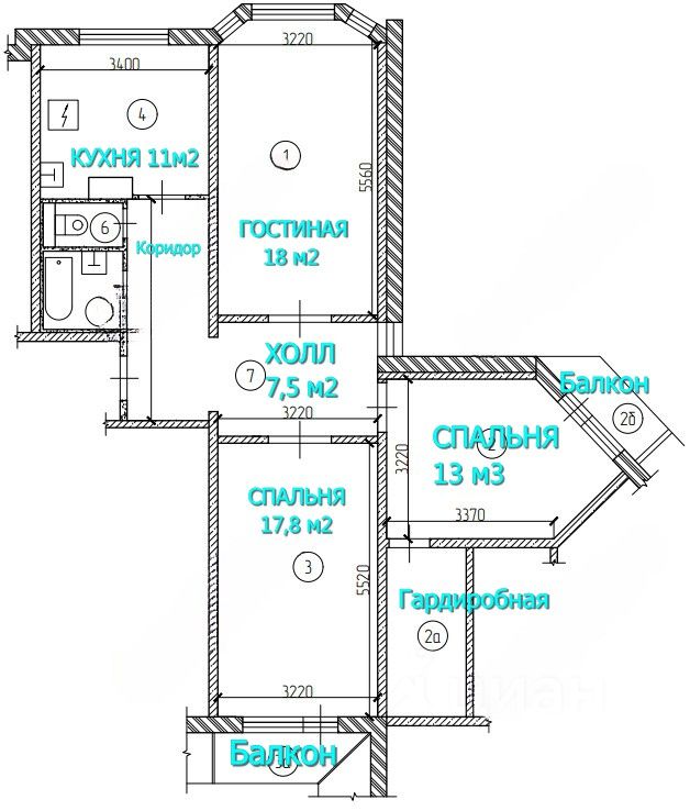 3-комн. квартира, 84 м², 5/17 этаж