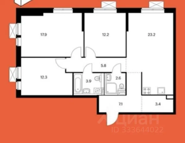 3-комн. квартира, 88 м², 25/33 этаж