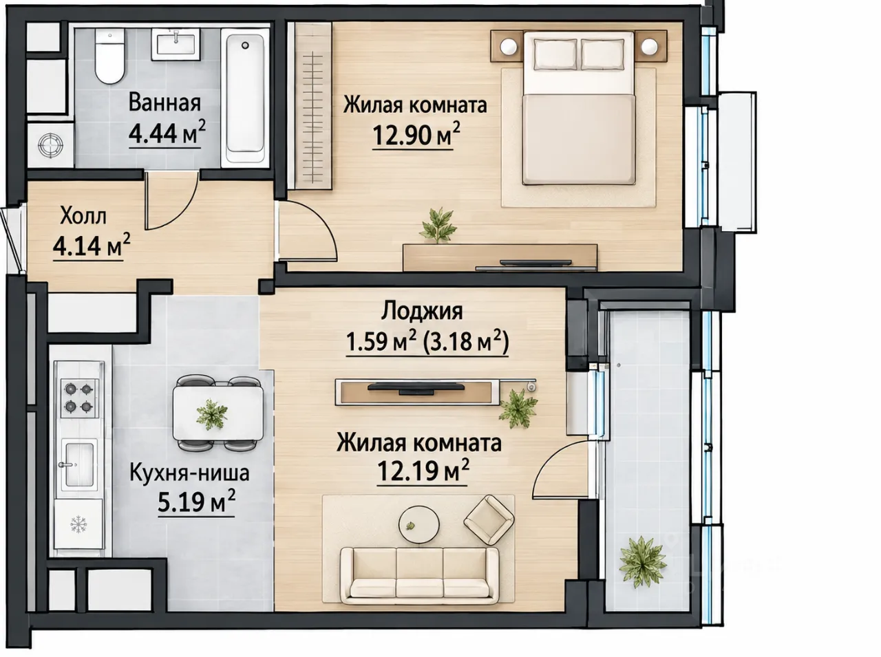 1-комн. квартира, 39 м², 19/29 этаж