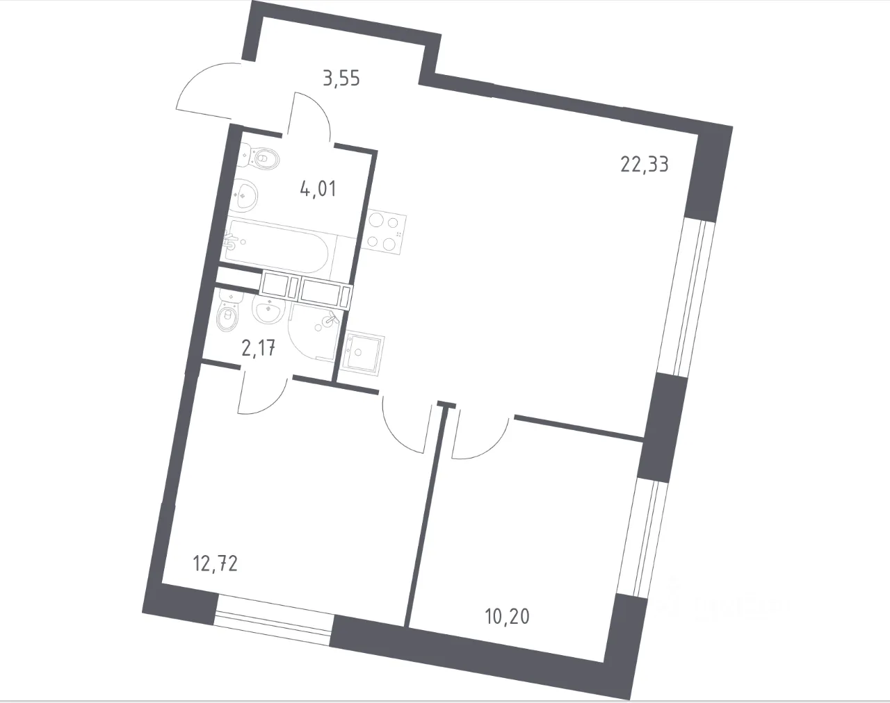 2-комн. квартира, 54 м², 19/22 этаж
