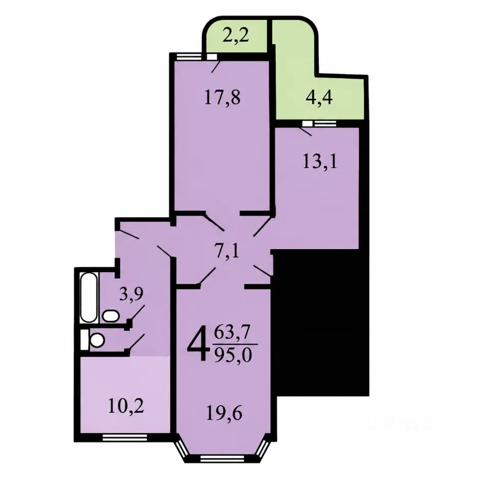 3-комн. квартира, 82 м², 4/17 этаж